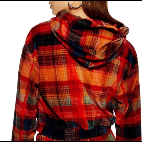 NWT TopShop Velour Checkered Hoodie - Picture 2 of 2